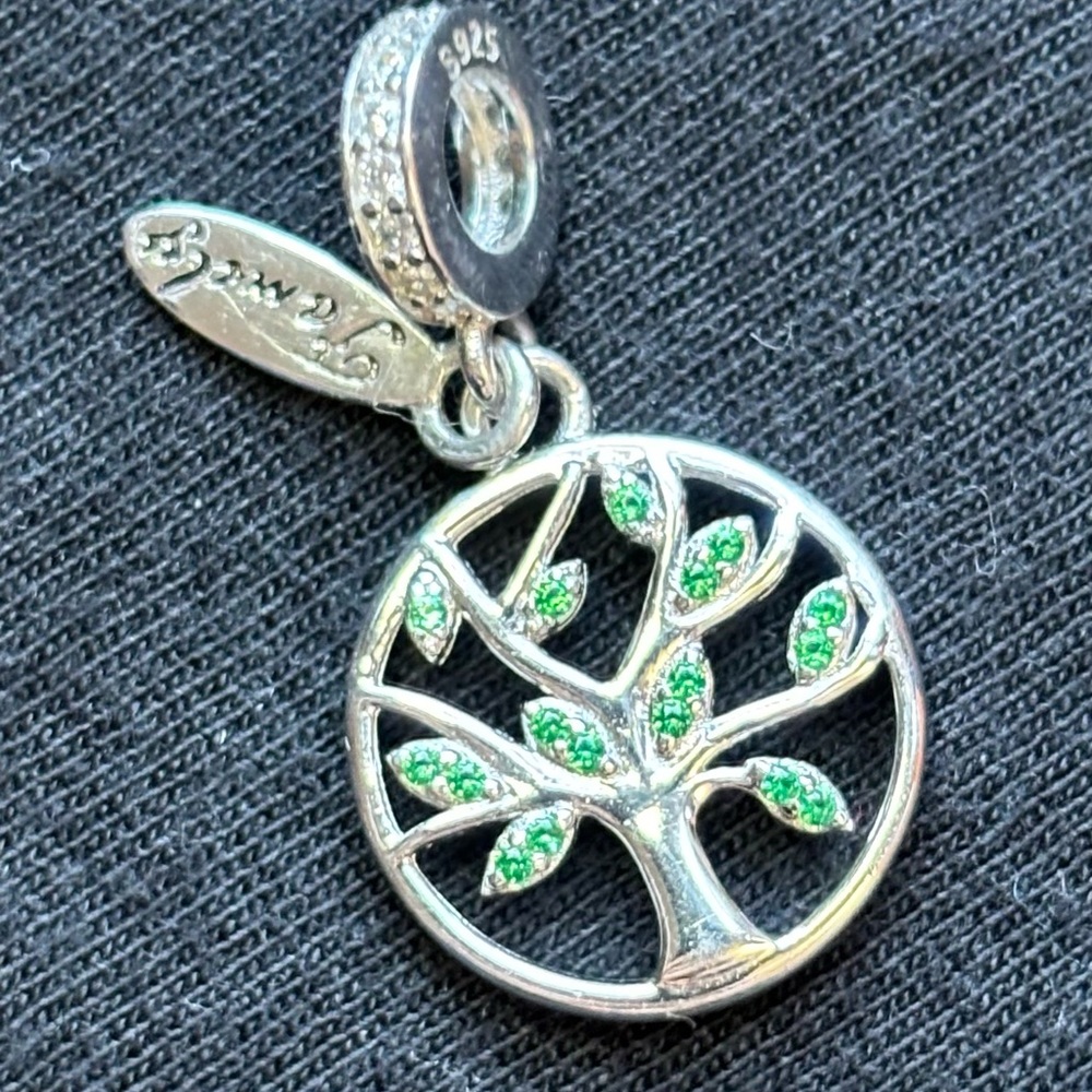 925 Sterling Silver Tree Green Clear CZ/ Rhinestones European Charm Bracelet